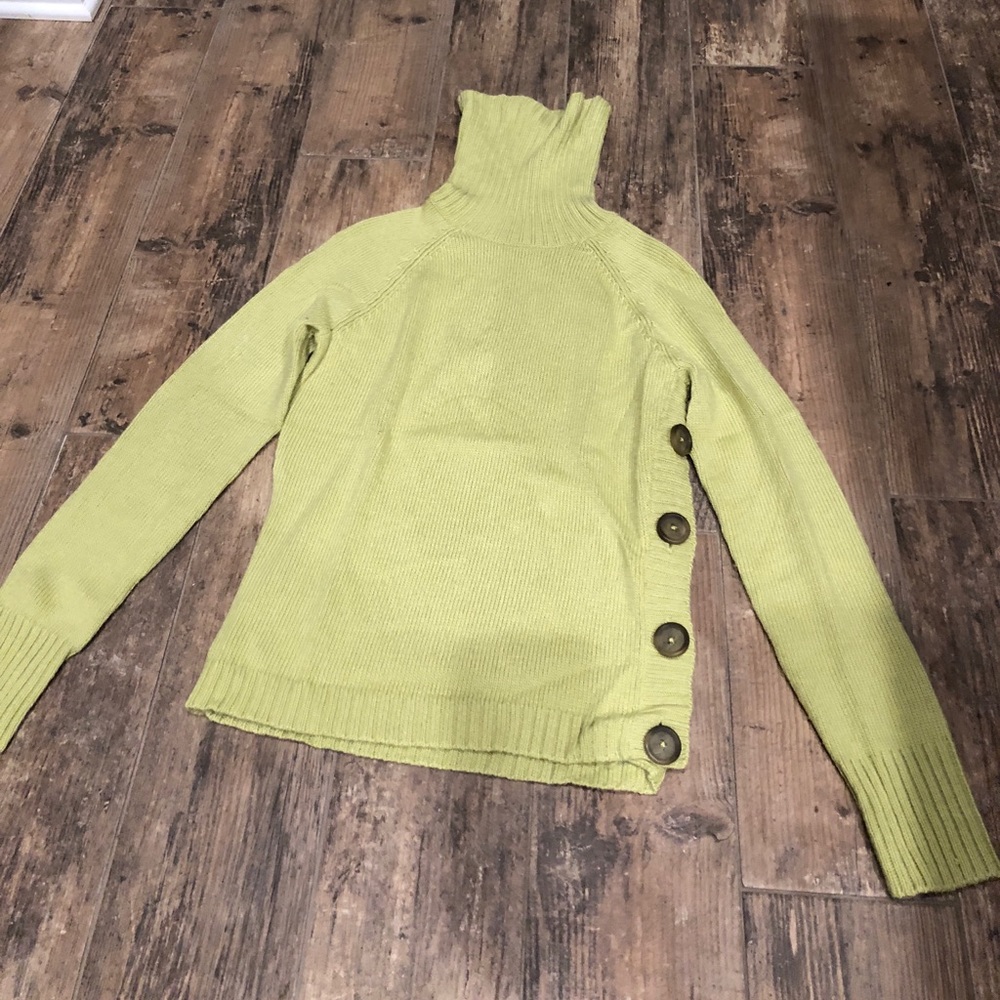 Cowl/Turtleneck sweater. Big brown buttons on side